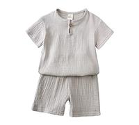 Niños Niño Conjuntos de Ropa 2026 Niño Niño Bebé Niño Niña Sólido Jersey Manga Corta Algodón Lino Chándal Casual Blanco Tops, gris, 2-3 años