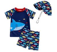 Niños Niños Bañadores 2026 Conjunto de Baño de 3 Piezas Para Niños Con Gorro De Natación, Rashguard Y Bañador Para Niños, De Secado Rápido Bañador Calzoncillos Moda Boxers, marine, 3-4 años