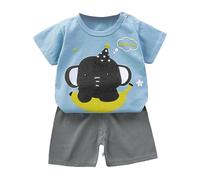 Niños Niños Niñas Verano Dibujos Animados Impreso Manga Corta Tops Y Pantalones Cortos 2PC Traje Niños, azul celeste, 4-5 años