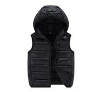 Niños Niños Pequeños Bebé Niño Sin Mangas Invierno Sólido Abrigos con Capucha Chaleco Ropa Exterior Trajes Ropa Acolchada Chaqueta Niños Ligero, Negro , 8-10 años