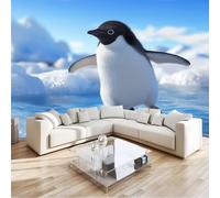 Niños Papel Pintado Dibujos Animados Animales, Mural Pingüinos Polares 300 X 210 Cm No Tejido Murales Para Chico Chica - Moderno Decoración De Paredes Azul Para Sala De Estar Dormitorio Habitación