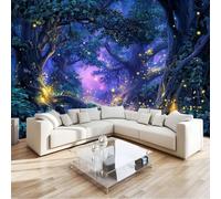 Niños Papel Pintado Dibujos Animados, Mural Bosque Luciérnagas La Noche Oscura 250 X 175 Cm No Tejido Murales Para Chico Chica - Moderno Decoración De Paredes Negro Para Sala De Estar Habitación