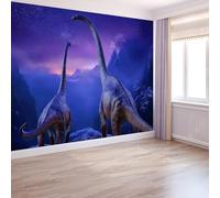 Niños Papel Pintado Fantasía Animales, Mural Cielo Estrellado Dinosaurios 200 X 140 Cm No Tejido Murales Para Chico Chica - Moderno Decoración De Paredes Púrpura Para Dormitorio Habitación