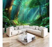 Niños Papel Pintado Fantasía Bosque, Mural Sol Camino 350 X 256 Cm No Tejido Murales Para Chico Chica - Moderno Decoración De Paredes Verde Para Sala De Estar Dormitorio Habitación