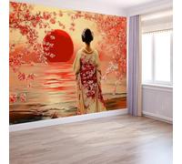 Niños Papel Pintado Japonés Tradicional, Mural Kimono Mujer Árbol Cerezo En Flor 350 X 256 Cm No Tejido Murales Para Chico Chica - Moderno Decoración De Paredes Rosa Para Sala De Estar Habitación