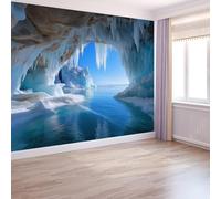 Niños Papel Pintado Paisajes Naturales, Mural Cueva Hielo Junto Al Lago 400 X 280 Cm No Tejido Murales Para Chico Chica - Moderno Decoración De Paredes Azul Para Sala De Estar Dormitorio Habitación