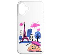 Niños París Francia Croissant Boina Rosa Hola en Torre Francesa Carcasa para iPhone 16 Plus