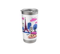 Niños París Francia Croissant Boina Rosa Hola en Torre Francesa Vaso térmico de acero inoxidable de doble pared