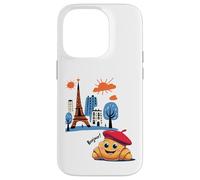 Niños Paris Francia Croissant con boina Hola en Torre Francesa Carcasa para iPhone 14 Pro