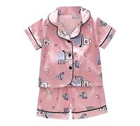Niños pequeños Bebé Niños Niñas Satén Animados Botón Abajo Camisa de Manga Corta Tops + Pantalones Cortos Pantalones Pijamas de Seda Ropa de Dormir Trajes Conjunto de Ropa Albornoz De Capucha