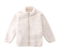Niños Pequeños Niñas Chaqueta de Lana Coral Collar del Soporte con Cremallera Padres Hijos Otoño Invierno Transiciones Estaciones Abrigo Cálido y Suave con Bolsillos para 1-15 Años, Blanco 120