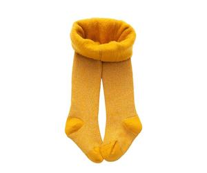 Niños Pequeños Niños Bebé Niñas Algodón Forro Polar Forrado Caliente Completos Leggings Medias Elásticos Básicos Pantalones de Cuerpo Completo Medias Para Invierno Calcetines, amarillo, 6-12 meses