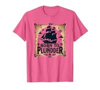 Niños Piratas Nacidos para saquear la Caza del Tesoro aventurera Camiseta, Hombre, Rosa Jaspeado, XL