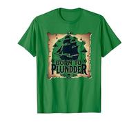 Niños Piratas Nacidos para saquear la Caza del Tesoro aventurera Camiseta, Hombre, Verde Kelly, M