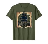 Niños Piratas Nacidos para saquear la Caza del Tesoro aventurera Camiseta, Hombre, Verde Oliva, XL