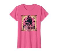Niños Piratas Nacidos para saquear la Caza del Tesoro aventurera Camiseta, Mujer, Rosa Jaspeado, 3XL