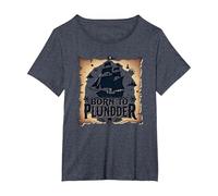 Niños Piratas Nacidos para saquear la Caza del Tesoro aventurera Camiseta, Mujer Tallas Grandes, Azul Jaspeado, 1XL Grande