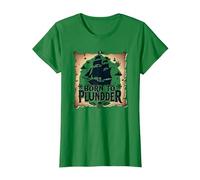 Niños Piratas Nacidos para saquear la Caza del Tesoro aventurera Camiseta, Mujer, Verde Kelly, 3XL
