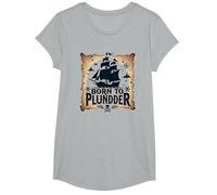 Niños Piratas Nacidos para saquear la Caza del Tesoro aventurera Camiseta, Niñas, Gris Jaspeado, XS