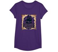 Niños Piratas Nacidos para saquear la Caza del Tesoro aventurera Camiseta, Niñas, Morado, L