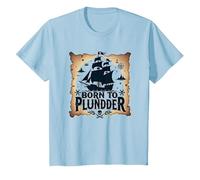 Niños Piratas Nacidos para saquear la Caza del Tesoro aventurera Camiseta, Niños, Azul Bebé, 10 años