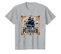 Niños Piratas Nacidos para saquear la Caza del Tesoro aventurera Camiseta, Niños, Gris Jaspeado, 12 años