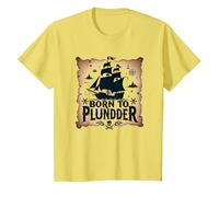 Niños Piratas Nacidos para saquear la Caza del Tesoro aventurera Camiseta, Niños, Limón, 6 años