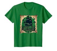 Niños Piratas Nacidos para saquear la Caza del Tesoro aventurera Camiseta, Niños, Verde Kelly, 8 años