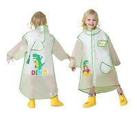 Niños Poncho Lluvia Impermeable Reutilizable Transparente Impermeables Chubasquero Bolsillo Niñas Chaqueta Ponchos Lluvia Dinosaurio Verde 2-4 Años