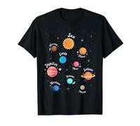 Niños Sistema Solar Planetas Espacio Ultraterrestre Ciencia del Conocimiento Camiseta gráfica económica, Hombre, Negro, S