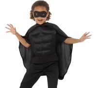 Niños Superhéroe Disfraz Kit Capa, Pecho & Máscara Black Kids Capa Set Smiffys