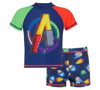 Niños Vengadores Traje de Baño De Dos Piezas - Logo, Hulk, Iron Man, Capitán América, Thor, azul, 5-6 años