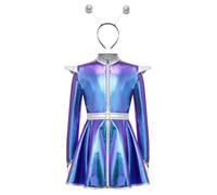 Niños Vestido Alienígena Manga Larga con Cuello Mandarín Mini Azul 7-8 años