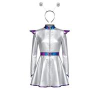Niños Vestido Alienígena Manga Larga con Cuello Mandarín Mini Plata 5-6 años