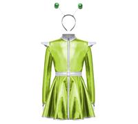 Niños Vestido Alienígena Manga Larga con Cuello Mandarín Mini Verde 15-16 años