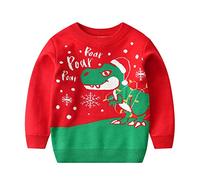 Niños y niñas Navidad dibujos animados dinosaurios Santa Prints suéter manga larga cálido suéter de punto prendas de punto tops de Navidad, rojo, 5-6 años
