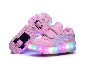 Niños Zapatos con ruedas LED Brillante Zapatillas con USB Recargable Doble Rueda Exterior Monopatín, rosa, 37 EU