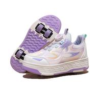 Niños Zapatos Patinaje Rodillos Para Niñas Niños, Zapatos Rodillos Doble Fila Zapatillas Deportivas Ruedas Adecuadas Para Principiantes, Entrenadores Patinaje Con 4 Ruedas Retráctiles,Purple-EU35