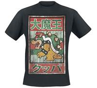 Nintendo Bowser Kanji - Camiseta, color negro Negro extra-large