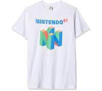 Nintendo Camiseta de manga corta con logotipo N64 para hombre, Blanco, Small