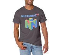 Nintendo Camiseta de Manga Corta con Logotipo N64 para Hombre, Carbón Vegetal, Small