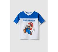 NINTENDO, Camiseta Infantil Multicolor De Algodón Elástico Con Ajuste Regular, Niño, Blanco/azul, Talla: 6-7