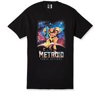 Nintendo Camiseta Tradicional Metroid Cover para Hombre, Negro -, Large