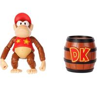 Nintendo Figura de acción de Diddy Kong, 10 cm, Marca Oficial Jakks Pacific, 13 Puntos de articulación, Incluye Accesorio de Barril, Ideal para coleccionistas de Videojuegos y Fans de Donkey Kong