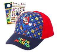 Nintendo Gorra de béisbol de Super Mario, paquete de gorra de béisbol de Mario para niños con gorro de béisbol de Super Mario para niños, más calcomanías, colgador de puerta, accesorios de Super Mario
