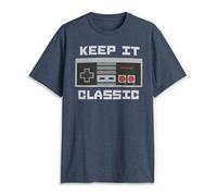 Nintendo Camiseta clásica Keep It para Hombre, Azul Marino Jaspeado, X-Large