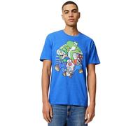 Nintendo Mario and Friends Circle Retro Camiseta, Azul Real Jaspeado, M para Hombre