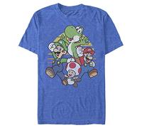 Nintendo Mario and Friends Circle Retro Camiseta, Azul Real Jaspeado, S para Hombre