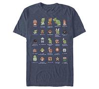 Nintendo Mario Pixel Cast Heather Navy Blue T-Shirt - Medium