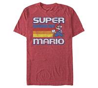 Nintendo Mens Super Mario Running Retro Stripe T-Shirt, Red Heather, X-Large US